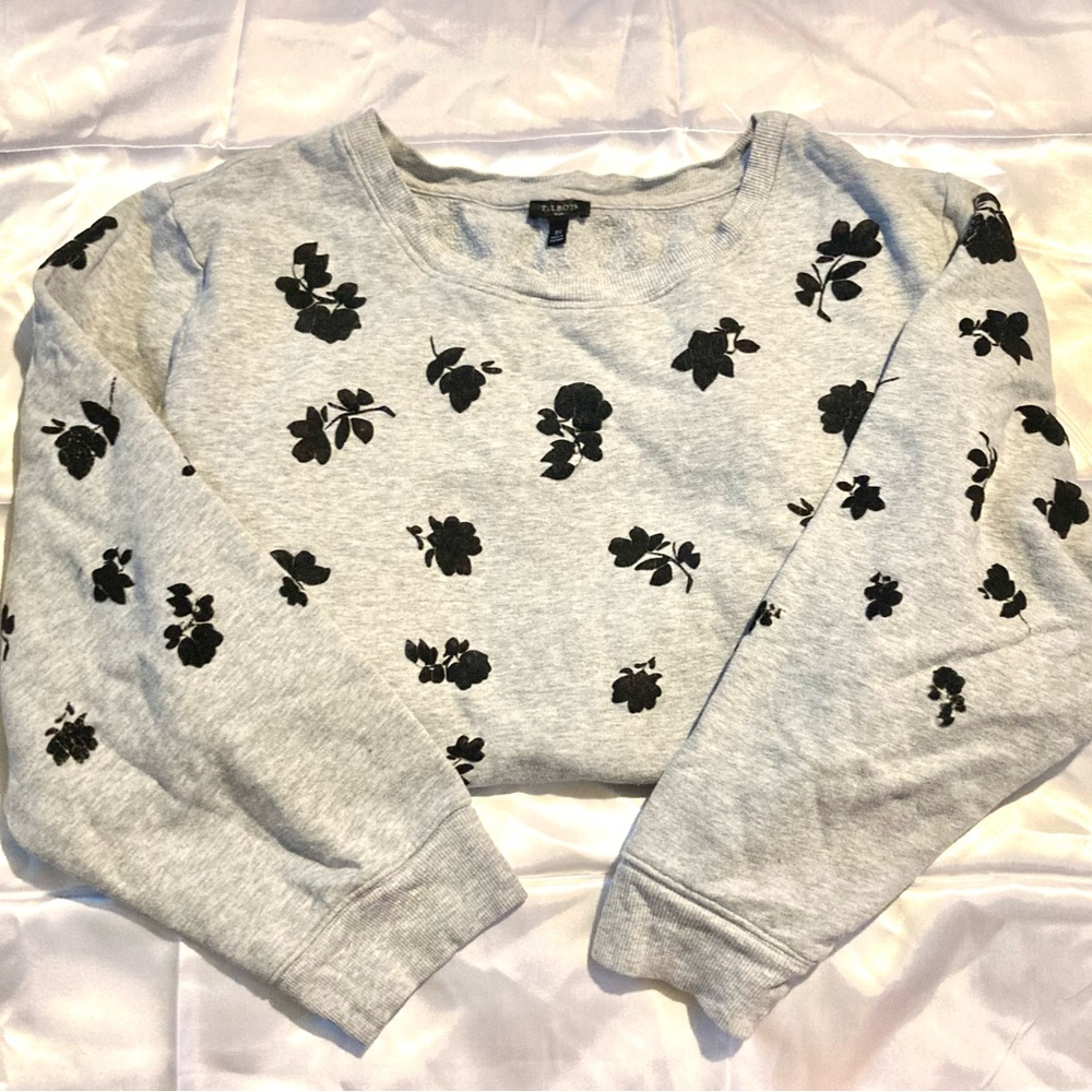 Talbots Black Floral Gray Sweater